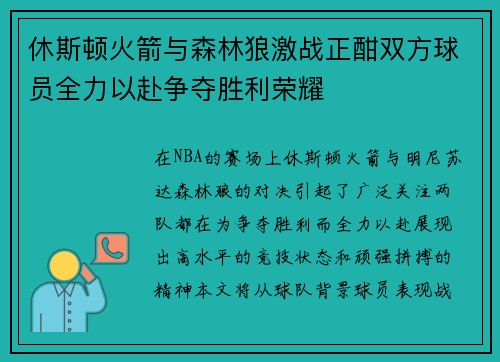 休斯顿火箭与森林狼激战正酣双方球员全力以赴争夺胜利荣耀